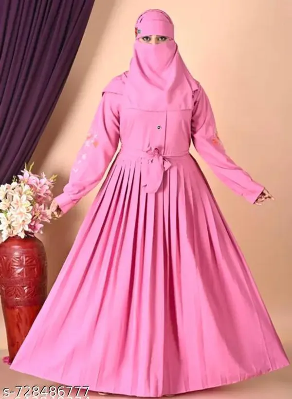 Pink_Onion_Embroidery_Abaya_Full_Set_With_Hijab_Nosepeice_And_Belt_For_Women