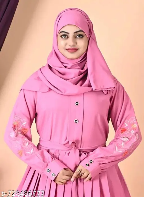 Pink_Onion_Embroidery_Abaya_Full_Set_With_Hijab_Nosepeice_And_Belt_For_Women