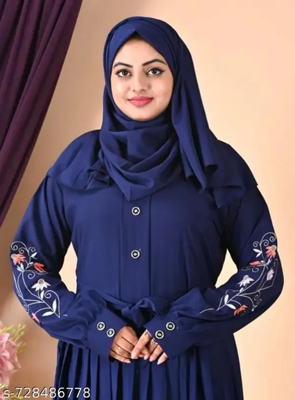 Navyblue_Crosin_Blue_Embroidery_Abaya_Full_Set_With_Hijab_Nosepeice_And_Belt_For_Women