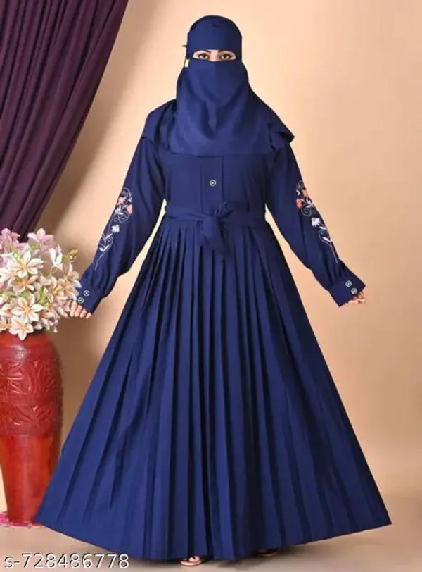 Navyblue_Crosin_Blue_Embroidery_Abaya_Full_Set_With_Hijab_Nosepeice_And_Belt_For_Women