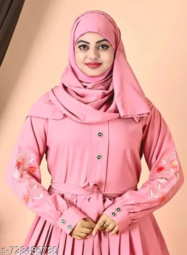 Pink_Peach_Embroidery_Abaya_Full_Set_With_Hijab_Nosepeice_And_Belt_For_Women