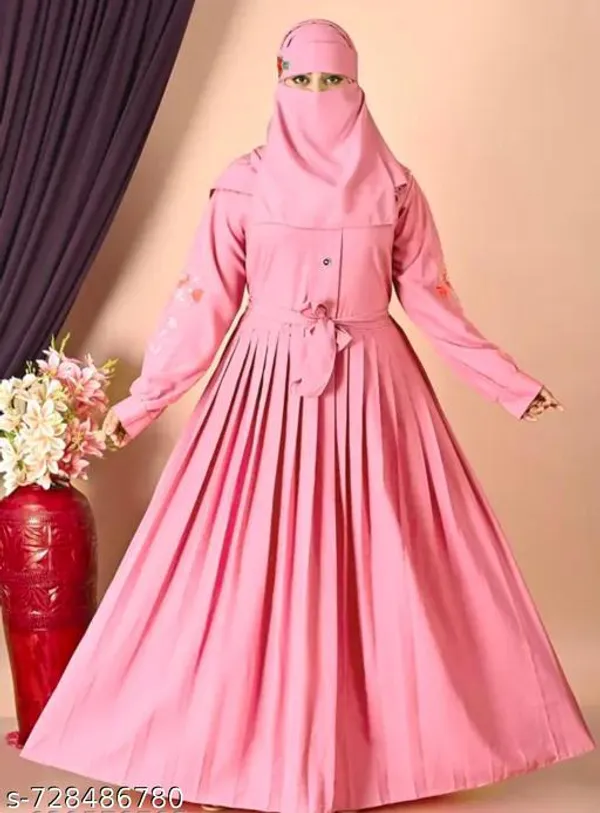 Pink_Peach_Embroidery_Abaya_Full_Set_With_Hijab_Nosepeice_And_Belt_For_Women