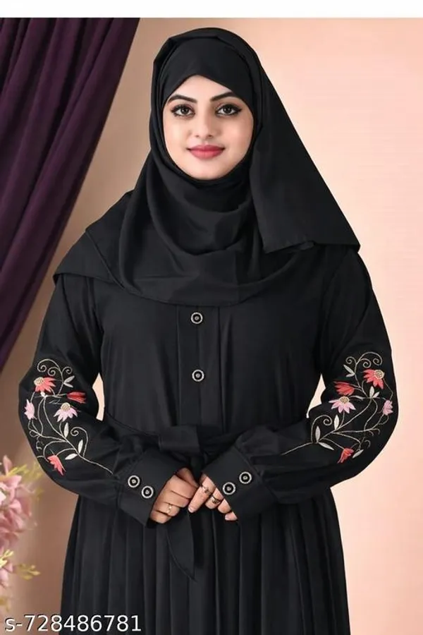 Black_Embroidery_Abaya_Full_Set_With_Hijab_Nosepeice_And_Belt_For_Women