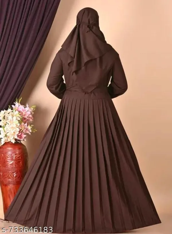 Brown_Color_Embroidery_Abaya_Full_Set_With_Free_Dupatta_Nosepiece_And_Belt_For_Women