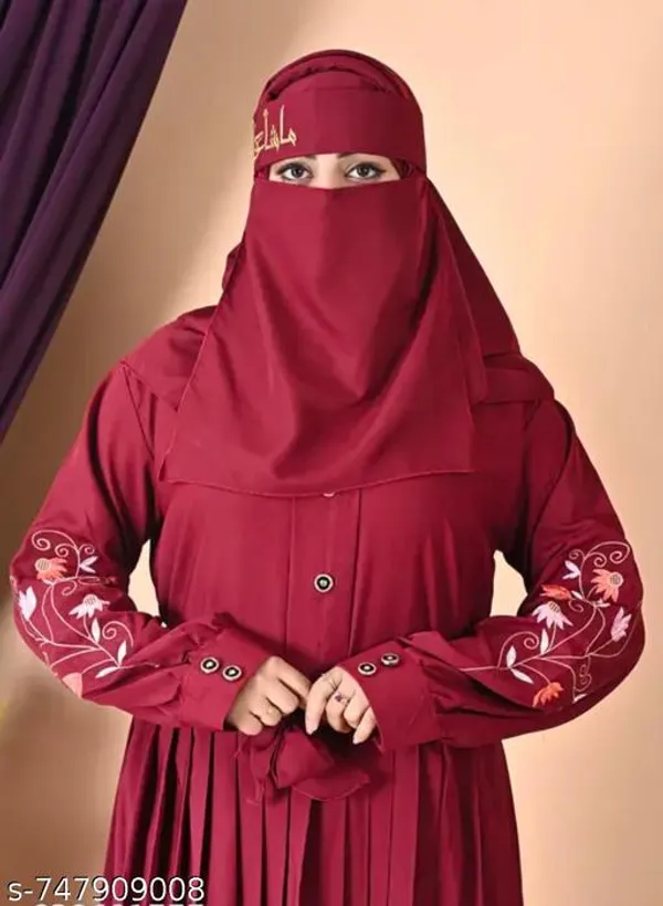 Maroon_Embroidery_Abaya_Full_Set_With_Free_Dupatta_Nosepiece_And_Belt_For_Women