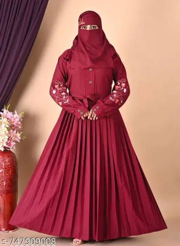 Maroon_Embroidery_Abaya_Full_Set_With_Free_Dupatta_Nosepiece_And_Belt_For_Women