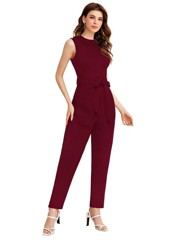 Maroon_Slim_Jumpsuit_Sleeveless_Co_Ord_Set_For_Women