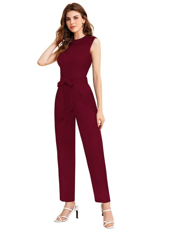 Maroon_Slim_Jumpsuit_Sleeveless_Co_Ord_Set_For_Women