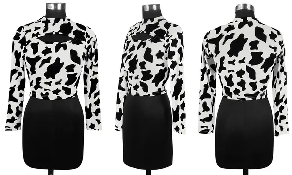 White_Spandex_Regular_Fit_Western_Long_Sleeve_Mock_Neck_Top_For_Women