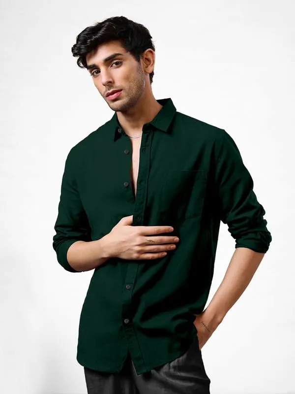 Green_Cotton_Blend_Regular_Fit_Classic_Long_Sleeve_Collared_Neck_Shirt_For_Men