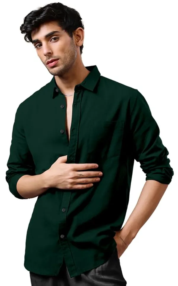 Green_Cotton_Blend_Regular_Fit_Classic_Long_Sleeve_Collared_Neck_Shirt_For_Men