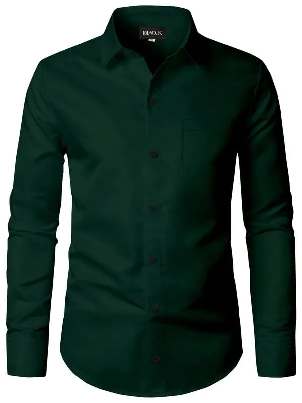 Green_Cotton_Blend_Regular_Fit_Classic_Long_Sleeve_Collared_Neck_Shirt_For_Men