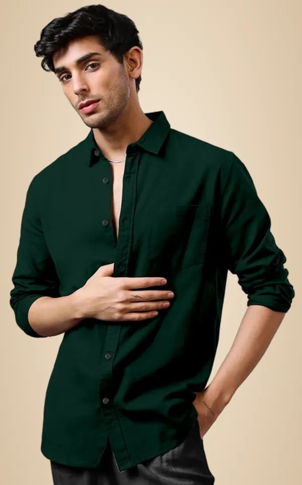 Green_Cotton_Blend_Regular_Fit_Classic_Long_Sleeve_Collared_Neck_Shirt_For_Men