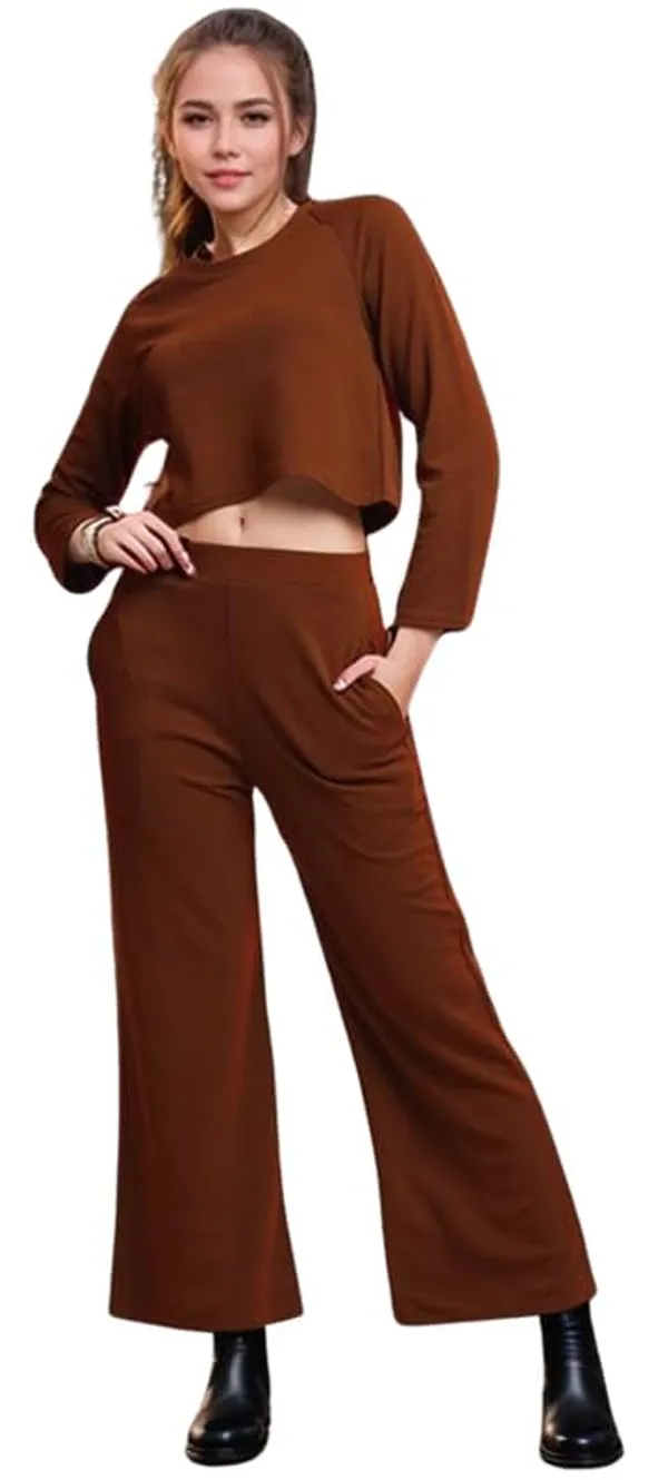Brown_Polyester_Relaxed_Tunic_Long_Sleeve_Top_And_Pant_For_Women