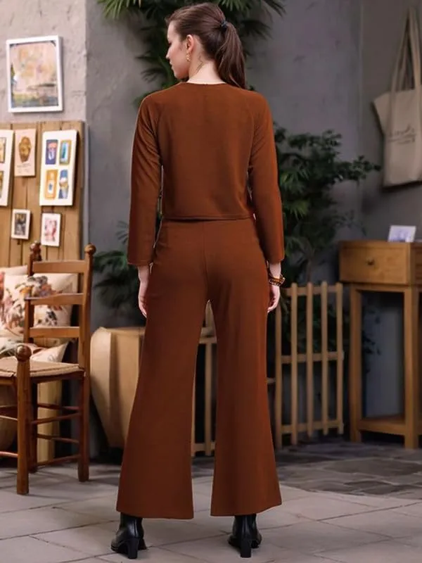 Brown_Polyester_Relaxed_Tunic_Long_Sleeve_Top_And_Pant_For_Women