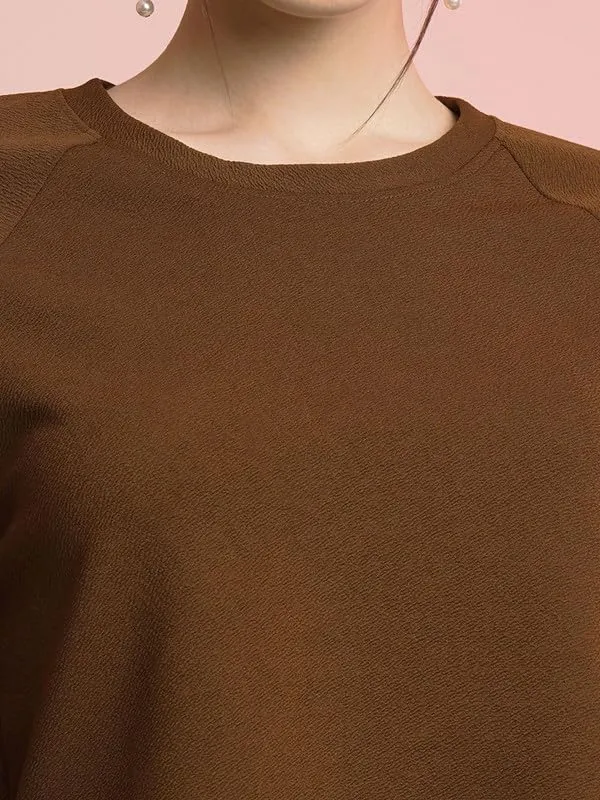 Brown_Polyester_Relaxed_Tunic_Long_Sleeve_Top_And_Pant_For_Women