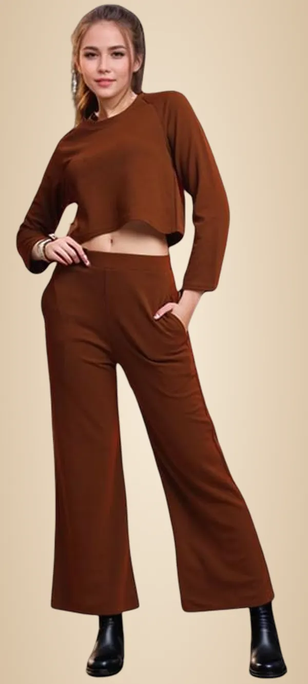 Brown_Polyester_Relaxed_Tunic_Long_Sleeve_Top_And_Pant_For_Women