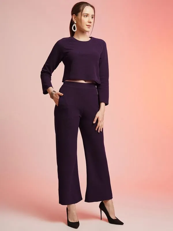 Wine_Polyester_Relaxed_Tunic_Long_Sleeve_Top_For_Women