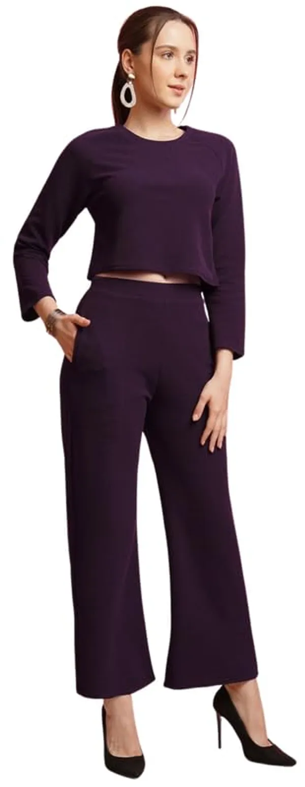 Wine_Polyester_Relaxed_Tunic_Long_Sleeve_Top_For_Women