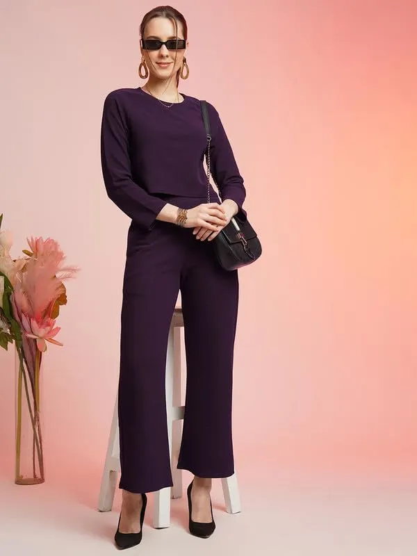 Wine_Polyester_Relaxed_Tunic_Long_Sleeve_Top_For_Women