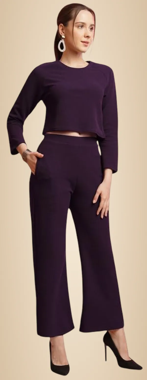 Wine_Polyester_Relaxed_Tunic_Long_Sleeve_Top_For_Women