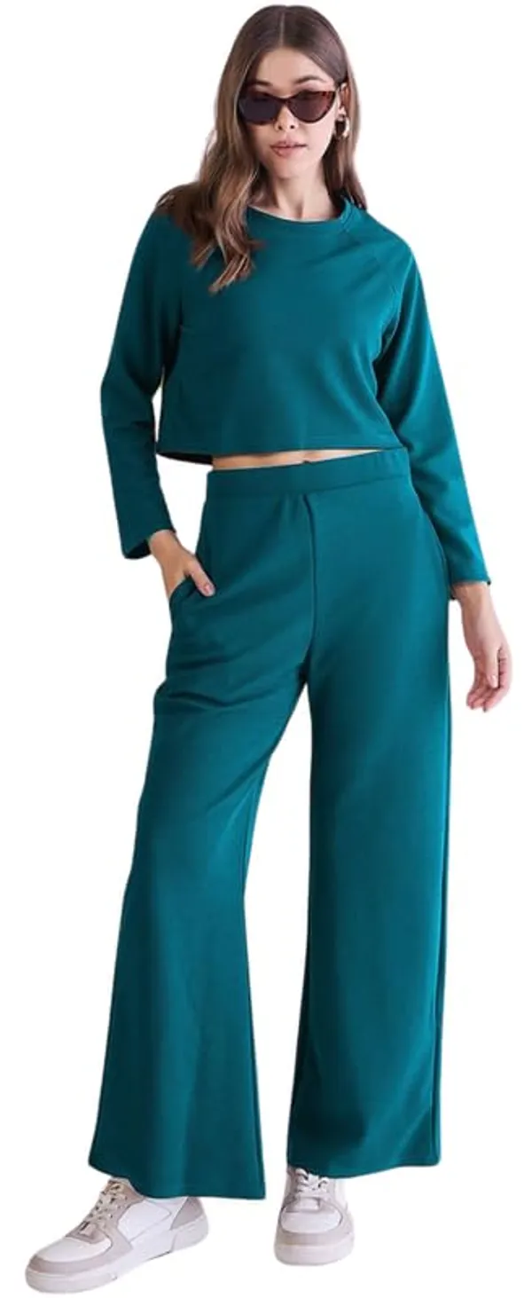 Teal_Blue_Polyester_Relaxed_Tunic_Long_Sleeve_Top_For_Women