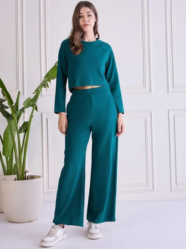 Teal_Blue_Polyester_Relaxed_Tunic_Long_Sleeve_Top_For_Women