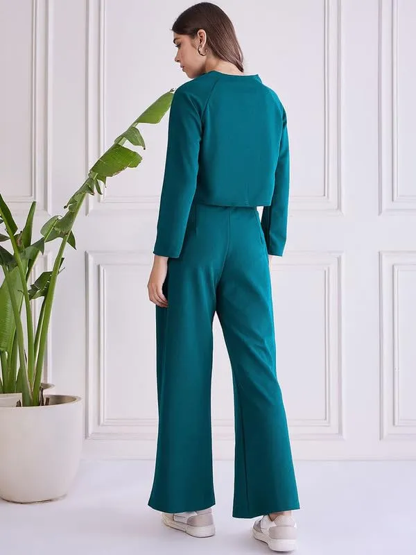 Teal_Blue_Polyester_Relaxed_Tunic_Long_Sleeve_Top_For_Women