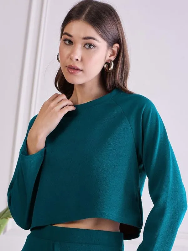 Teal_Blue_Polyester_Relaxed_Tunic_Long_Sleeve_Top_For_Women