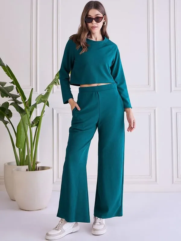 Teal_Blue_Polyester_Relaxed_Tunic_Long_Sleeve_Top_For_Women