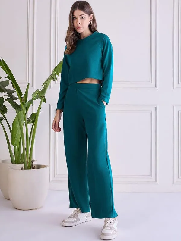 Teal_Blue_Polyester_Relaxed_Tunic_Long_Sleeve_Top_For_Women