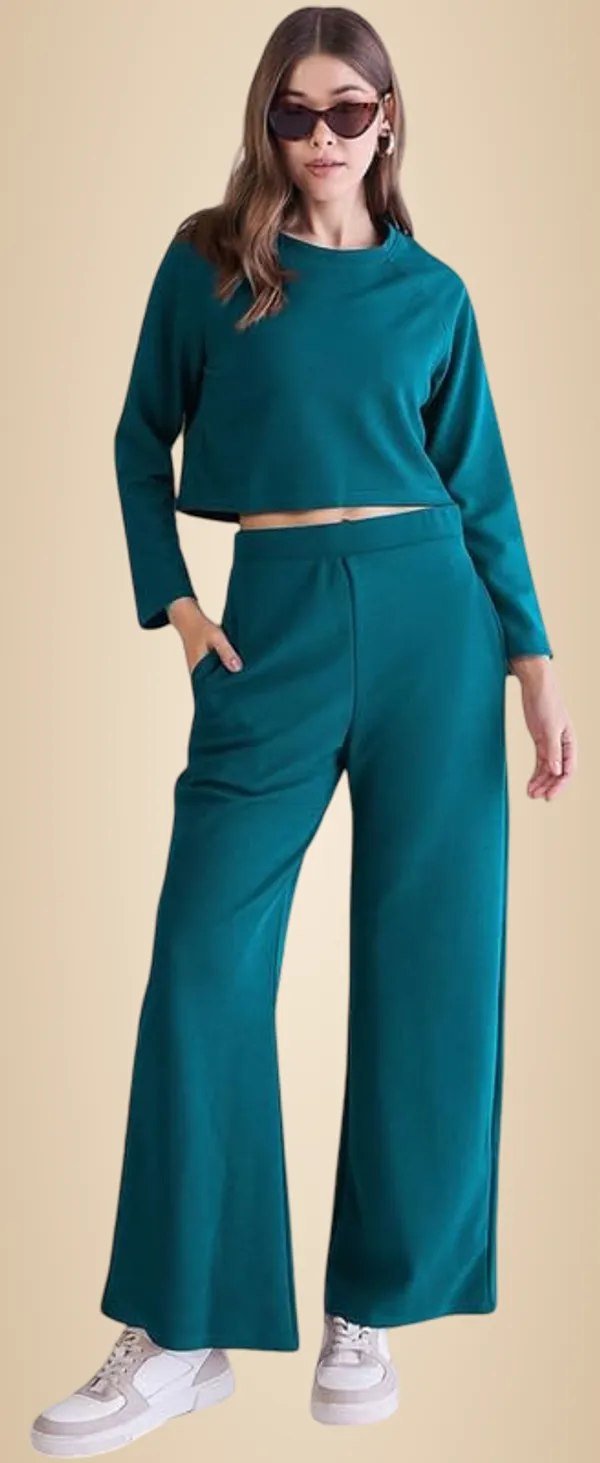 Teal_Blue_Polyester_Relaxed_Tunic_Long_Sleeve_Top_For_Women