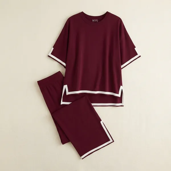 Wine_Polyester_Relaxed_Tunic_Long_Sleeve_Top_For_Women