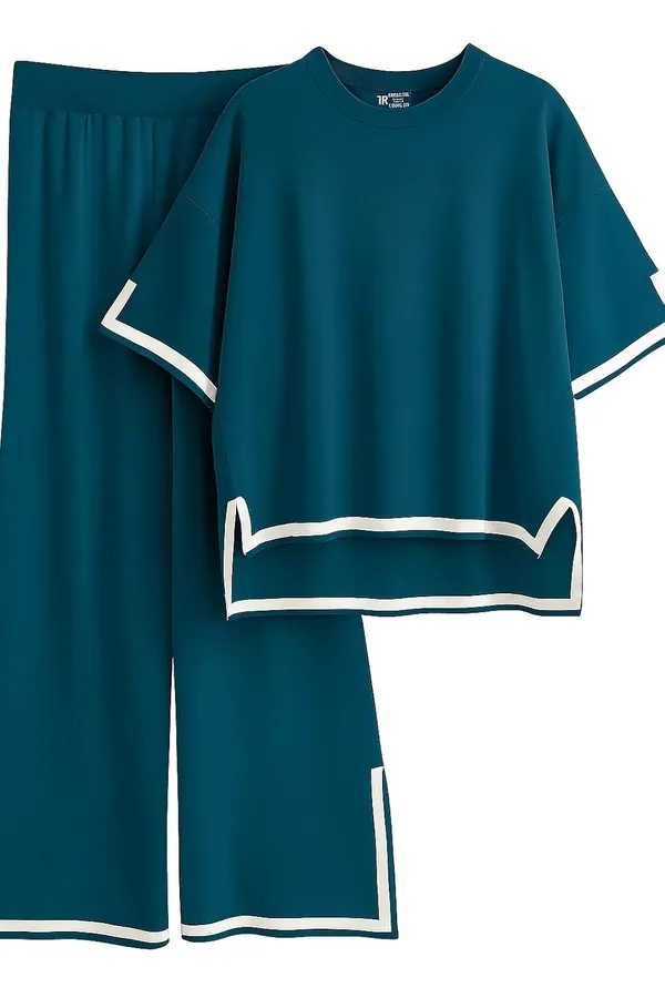 Teal_Polyester_Relaxed_Tunic_Long_Sleeve_Top_For_Women