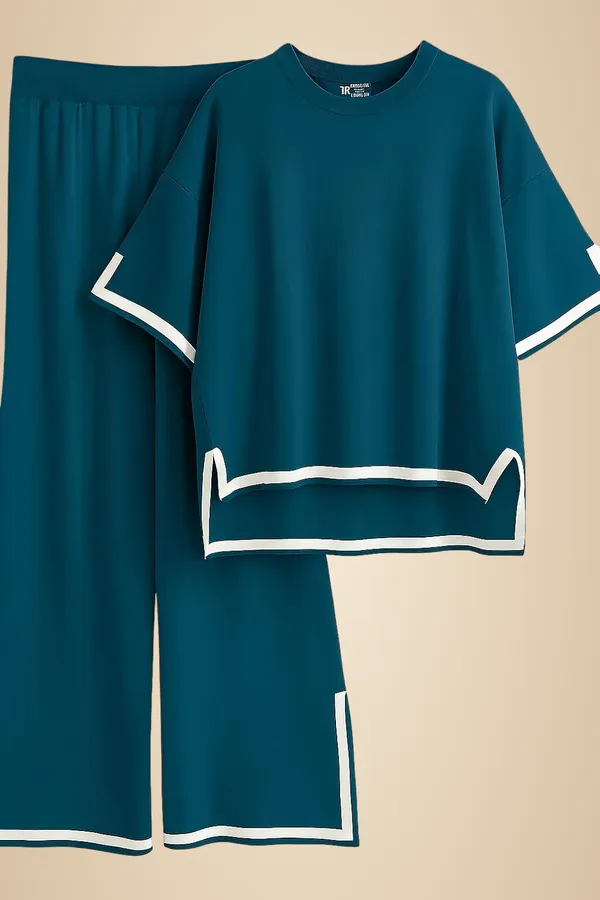 Teal_Polyester_Relaxed_Tunic_Long_Sleeve_Top_For_Women