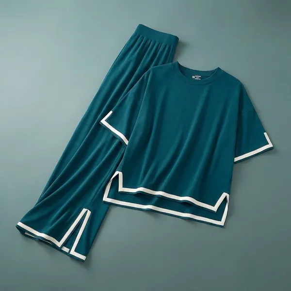 Teal_Polyester_Relaxed_Tunic_Long_Sleeve_Top_For_Women