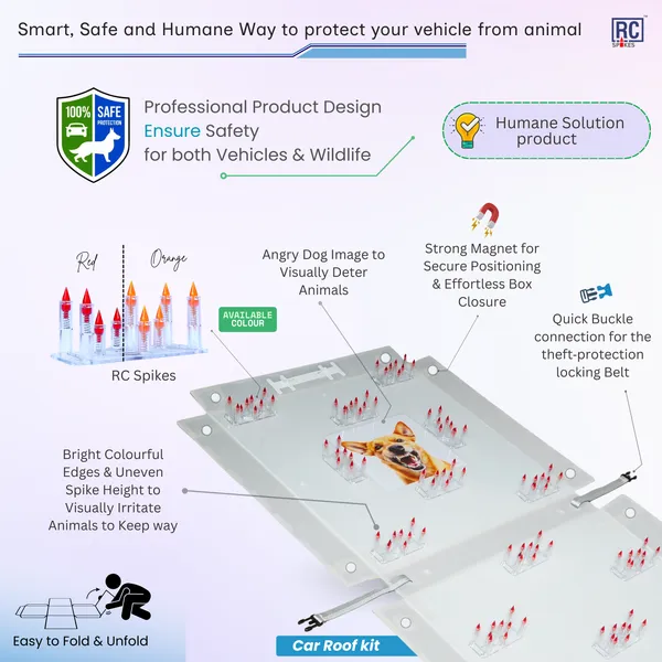 KIA_CARNIVAL_Red_Car_Protection_Spikes_|_Smart,_Safe_&_Humane_way_to_Deter_Animals_|_Roof_&_Bonnet_Protection_from_Dogs_&_Monkeys_|_Magnetic_Holding_&_Box_Closure_|_Anti-Theft_&_Scratch_Protection_|_Foldable_In-Built_Plastic_Box