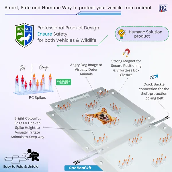 TOYOTA_URBAN_CRUISER_HYEYDER_Orange_Car_Protection_Spikes_|_Smart,_Safe_&_Humane_way_to_Deter_Animals_|_Roof_&_Bonnet_Protection_from_Dogs_&_Monkeys_|_Magnetic_Holding_&_Box_Closure_|_Anti-Theft_&_Scratch_Protection_|_Foldable_In-Built_Plastic_Box