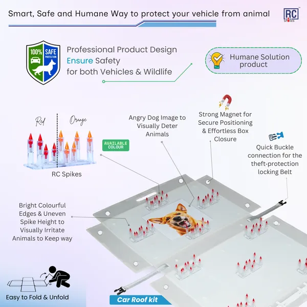 HONDA_AMAZE_Red_Car_Protection_Spikes_|_Smart,_Safe_&_Humane_way_to_Deter_Animals_|_Roof_&_Bonnet_Protection_from_Dogs_&_Monkeys_|_Magnetic_Holding_&_Box_Closure_|_Anti-Theft_&_Scratch_Protection_|_Foldable_In-Built_Plastic_Box