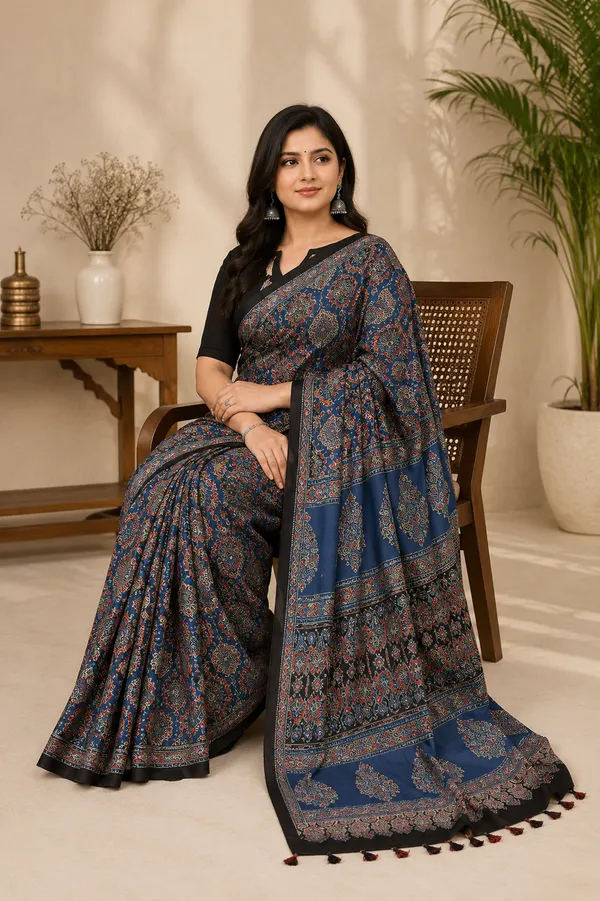 Blue_Ajrakh_Handblock_Modal_Silk_Saree_with_Matching_Blouse_Piece_for_Women