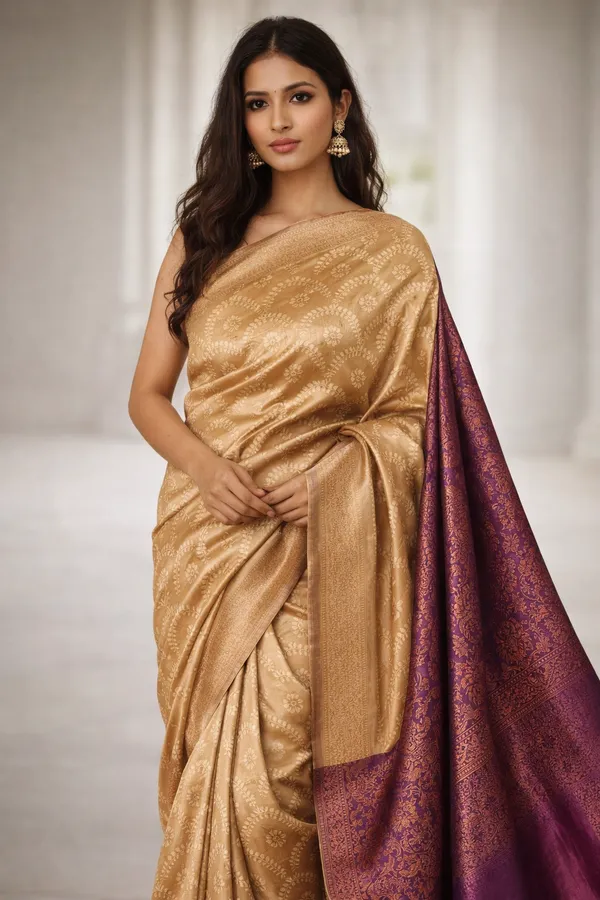 Copper_and_Purple_Kanjivaram_Saree_For_Women_With_Matching_Blouse_Piece