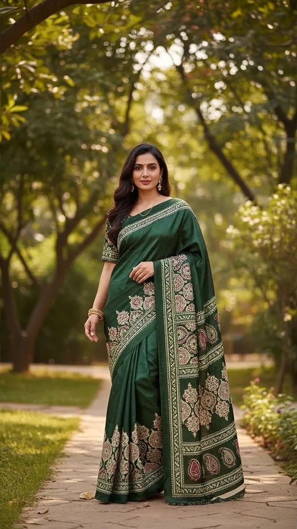 Green_Italian_Silk_Saree_For_Women_With_Matching_Blouse_Piece