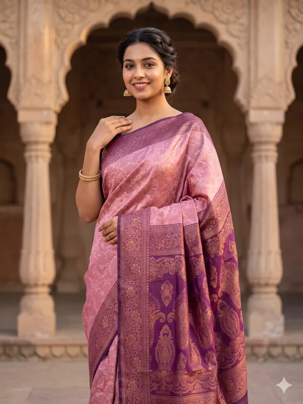Light_Pink_And_Purple_Silk_Saree_For_Women_With_Matching_Blouse_Piece