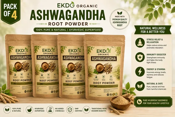 EKDO_Organic_Ashwagandha_Root_Powder_|_100%_Pure_&_Natural_Ayurvedic_Herbal_Powder_|_Energy,_Stamina_&_Relaxation_Support_|_Pack_of_4_X100G