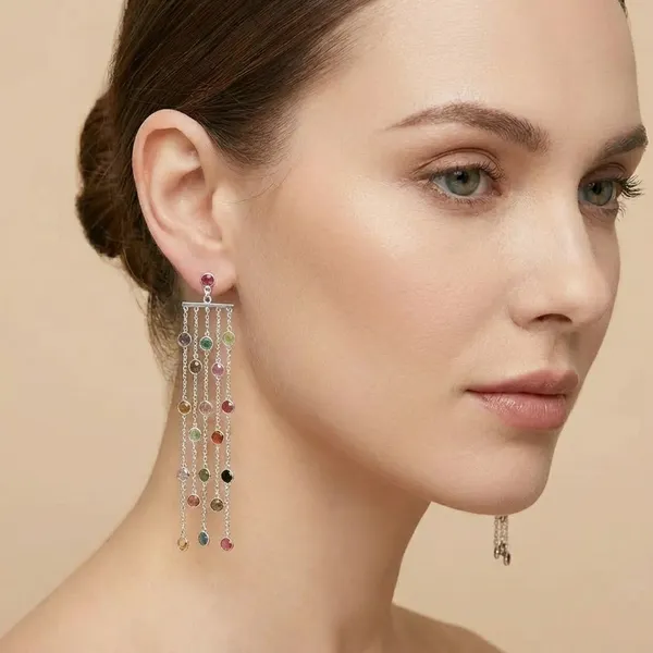 925_Silver_Jewellery_Multicolor_Gemstone_Elegant_Multi_Strand_Dangling_Earrings_For_Women