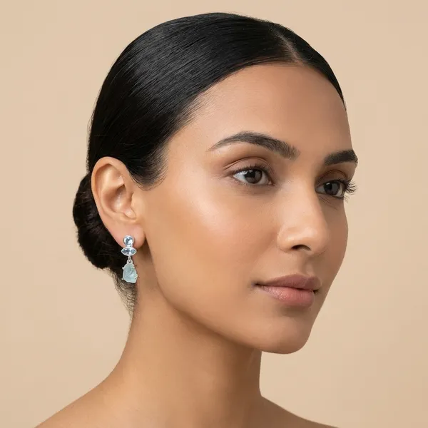 925_Silver_Jewellery_Blue_Topaz_Uncut_Stone_Elegant_Drop_Earrings_For_Women