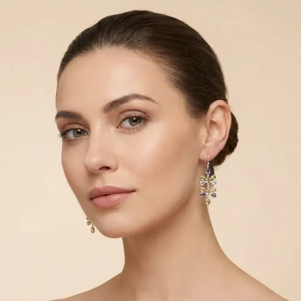 925_Silver_Jewellery_Multicolor_Gemstone_Floral_Sterling_Silver_Dangle_Earrings_For_Women