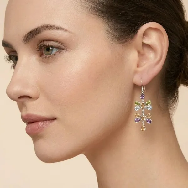 925_Silver_Jewellery_Multicolor_Gemstone_Floral_Sterling_Silver_Dangle_Earrings_For_Women