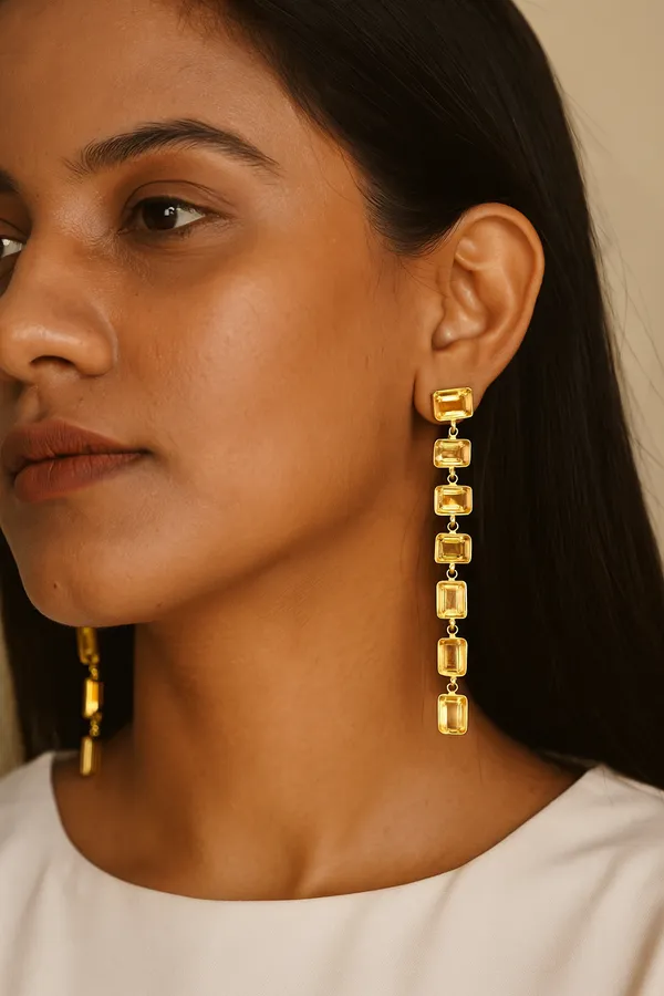 925_Silver_Jewellery_Yellow_Citrine_Gold_Tone_Rectangular_Drop_Earrings_For_Women