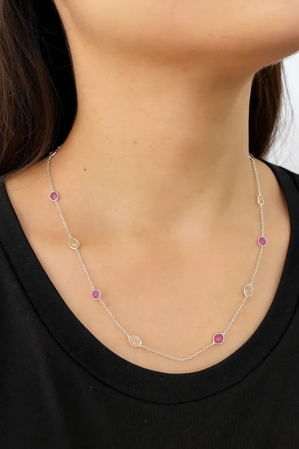 925_Silver_Jewellery_Ruby_and_Lemon_Quartz_station_Necklace_For_Women